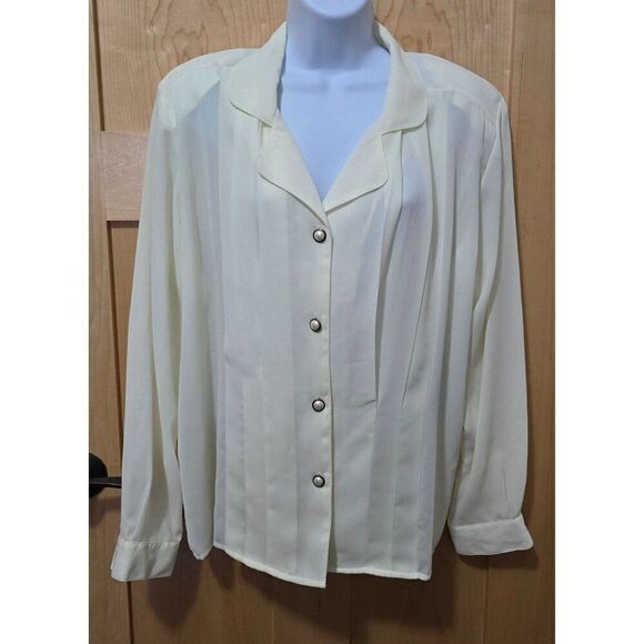 Vintage Lindsay Blake sz16 Womens Cream Button-Up Blouse W Pearl Accents buttons - Picture 3 of 10